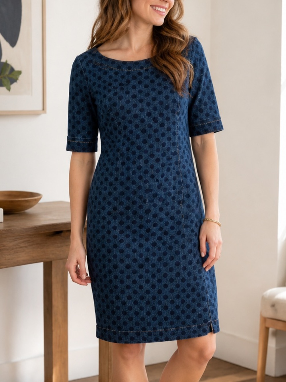 Boden Freya Spotted Denim Dress
